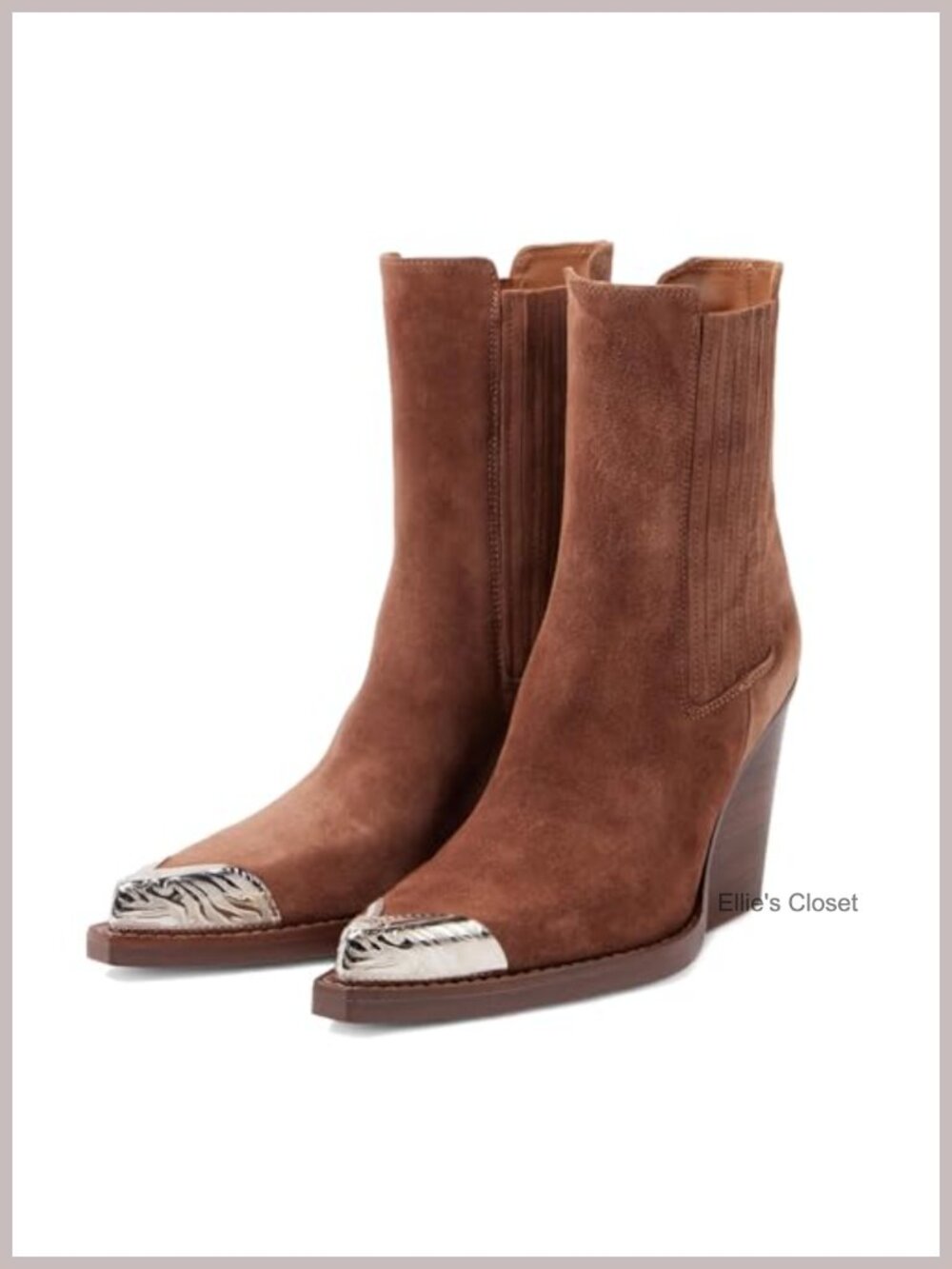 Suede Western Cowboy Ankle Boots Pointed Toe Stacked Block Heel Slip On